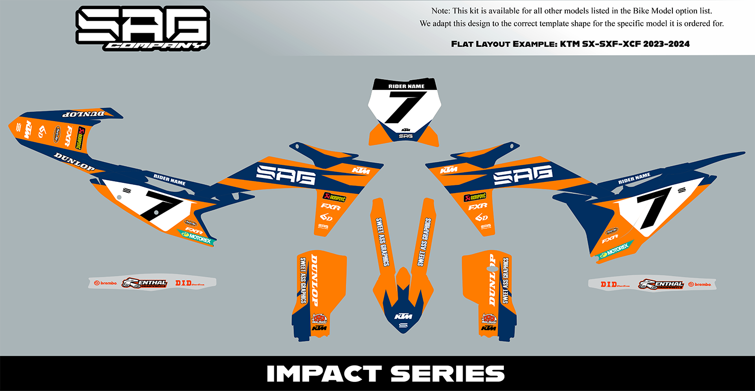 2023 2024 KTM SX SXF XCF Impact Series Graphics Kit by Sag Company