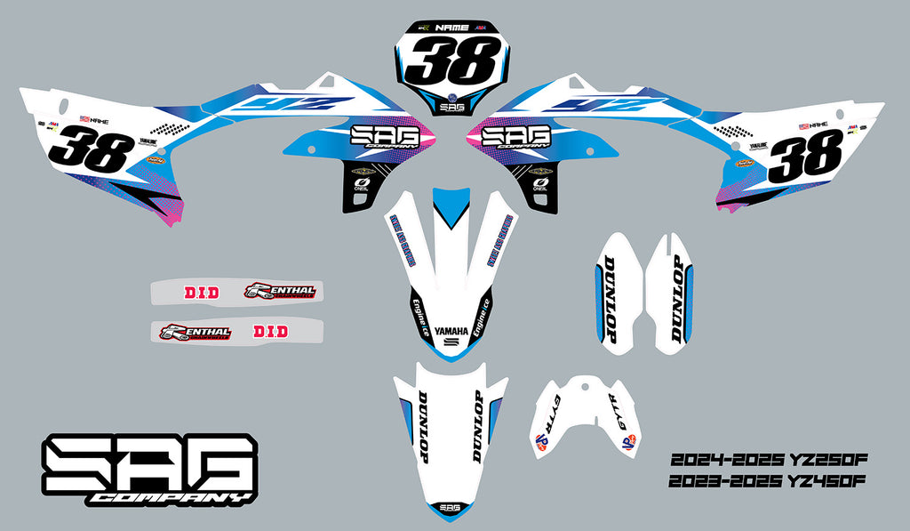 Yamaha YZ250F YZ450F 2024 2025 Blue Flash Graphics Kit