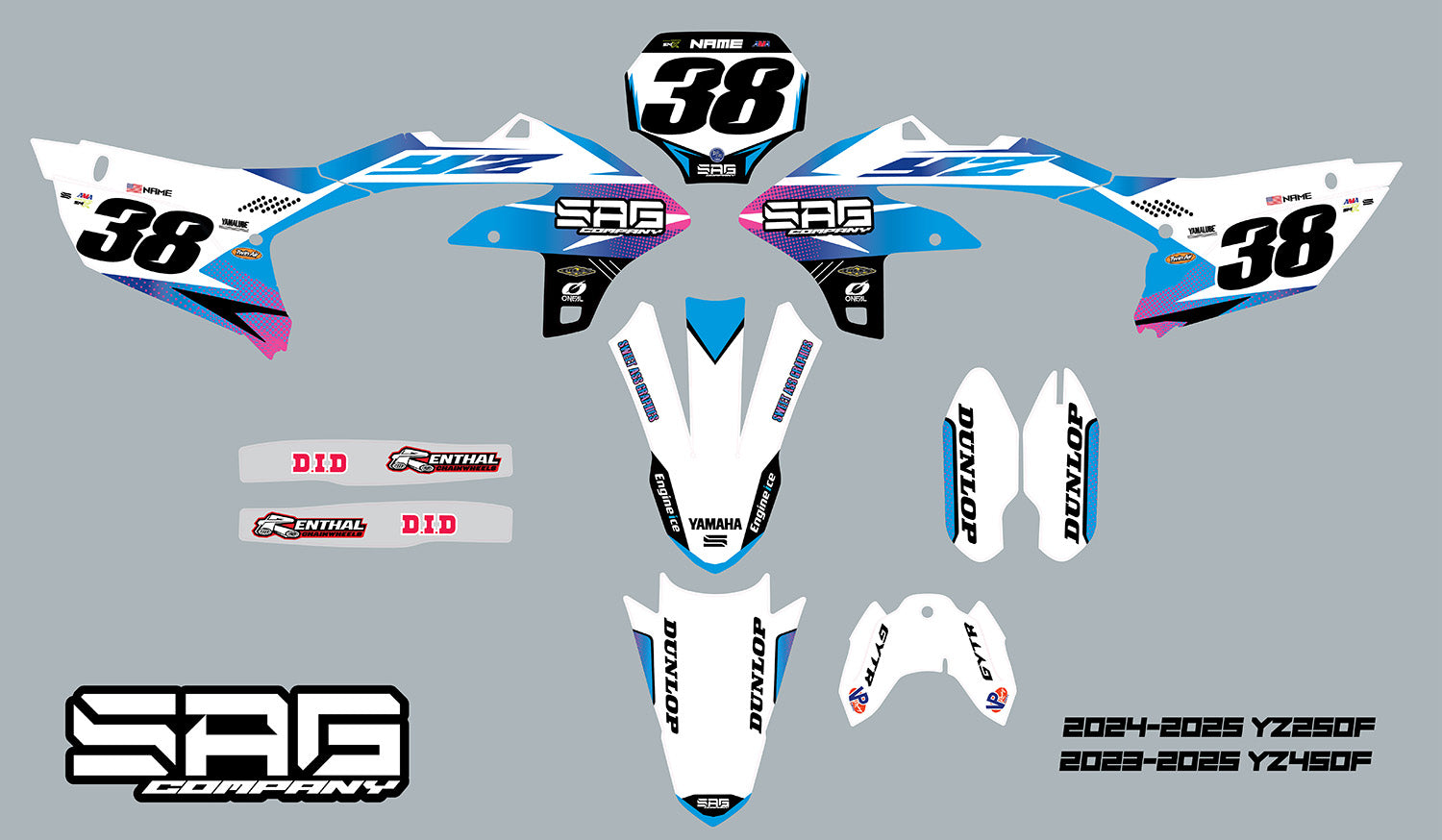 Yamaha YZ250F YZ450F 2024 2025 Blue Flash Graphics Kit